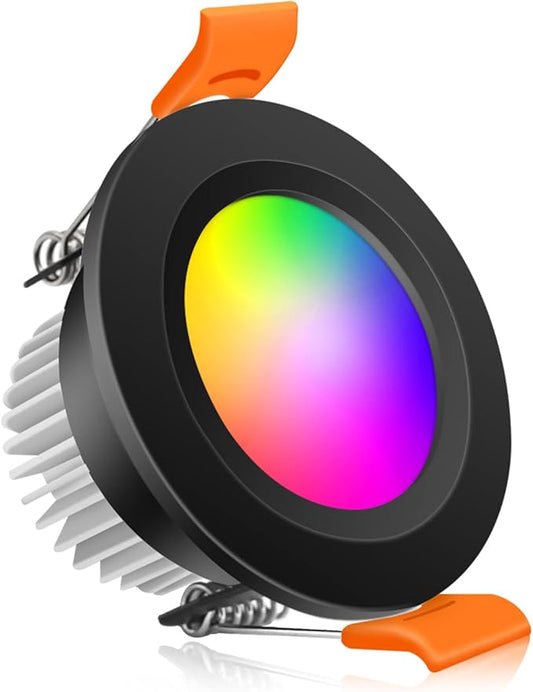 YGS-Tech Smart 2 Inch Recessed Lighting, WiFi LED Downlight 5W 120V, Compatible with Alexa and Google Home, Dimmable RGB & CCT 2700-6500K, Black Trim, Ceiling Light with LED Driver (1 Pack)