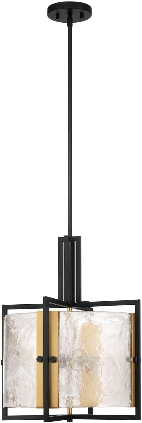 Savoy House 7-1699-3-143 Hayward Modern Strie Piastra Glass Drum Pendant, 3-Light 180 Total Watts, 20" H x 16" W, Matte Black & Warm Brass