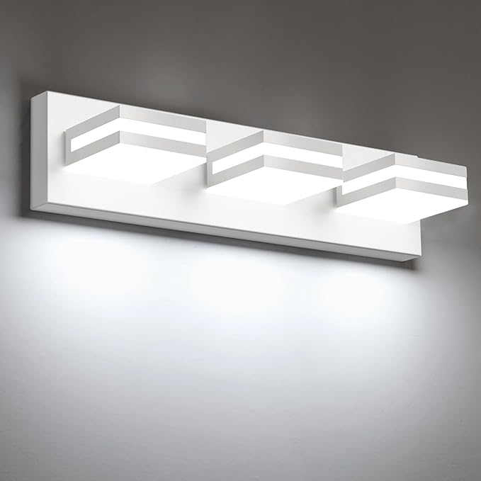 IZORRO LED Modern Bathroom Lights Fixtures(3-Light,Dimmable,360°Rotate),Matte White Acrylic Wall Lighting,Vanity Lights for Bathroom Over Mirror - 6000k 16In （No Assembly Required）
