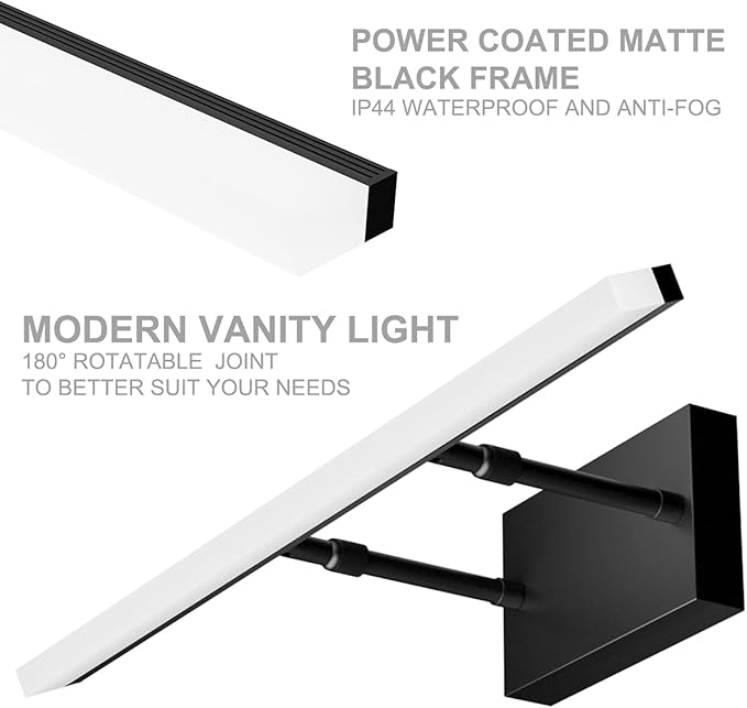 Aipsun 24 inch Black LED Vanity Light Adjustable Modern Bathroom Vanity Light Fixtures Over Mirror 5500K
