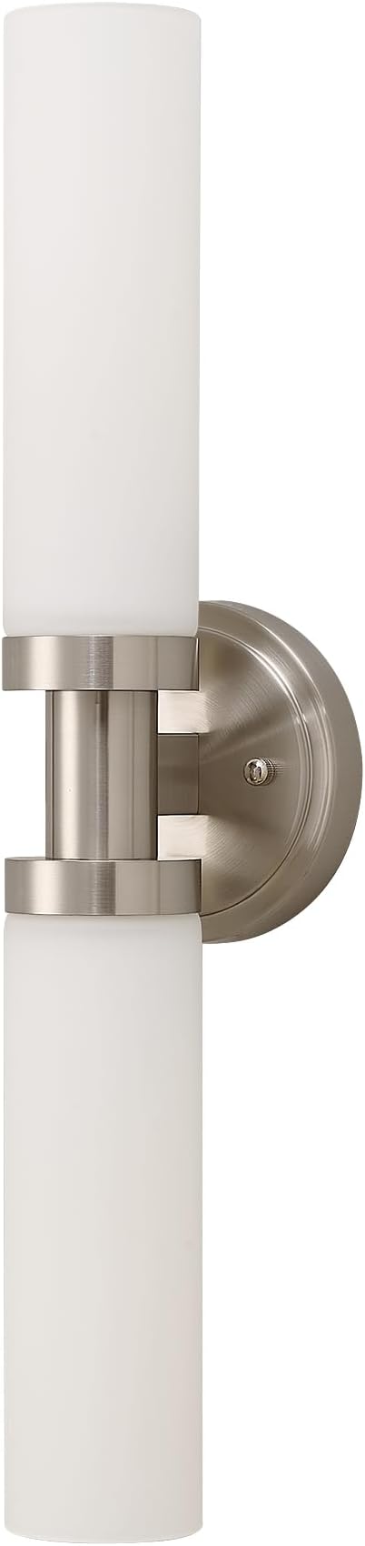 SANTOSTOCK Brushed Nickel Bathroom Light Fixtures, 2-Light Vanity Lights W/White Glass Shade, Modern Sconces Wall Lighting for Mirror Kitchen Bedroom Hallway Living Room, E26 T10 Bulbs(Excluded)