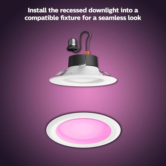 Philips Hue Smart Retrofit Recessed 5/6 Inch LED Downlight 1 Pack - White & Color Ambiance Color-Changing Light 1100LM - Control with Hue App - Compatible with Alexa, Google Assistant & Apple Homekit
