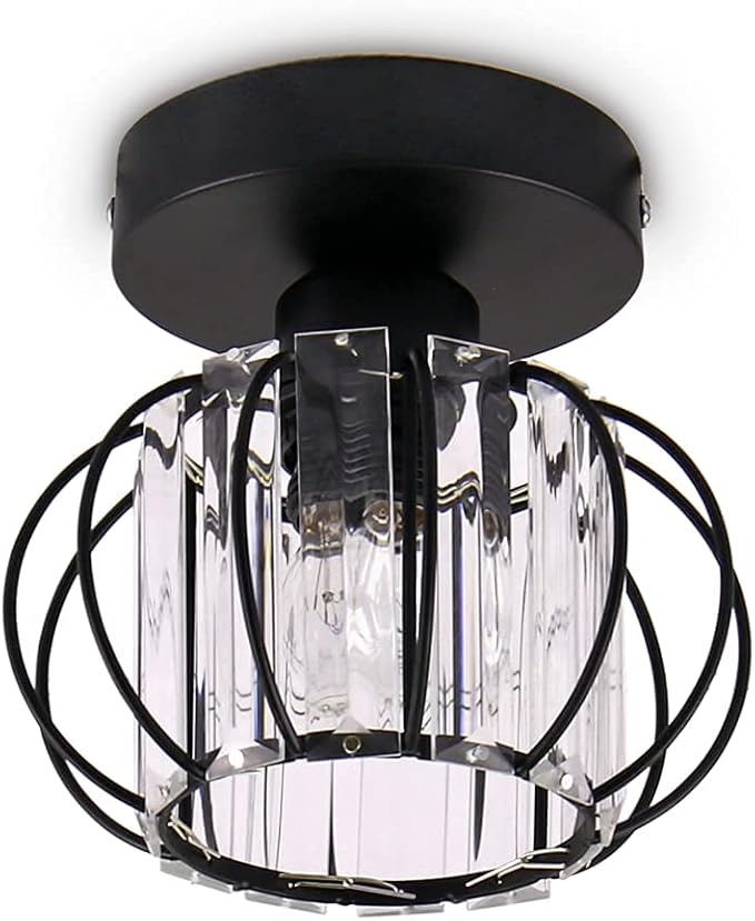 FRIXCHUR Black Modern Semi Flush Mount Ceiling Light Fixture Ceiling Light Shade Mini Crystal Chandeliers Ceiling Light for Kitchen Island Hallway Closet Dining Room Bedroom Staircase E26 Base