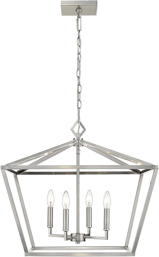 ML Lighting 3294-SN Transitional Four Light Pendant from None Collection in Pewter, Silver Finish, Satin Nickel
