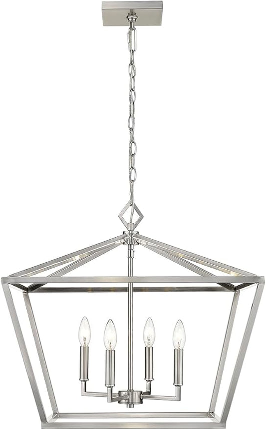 ML Lighting 3294-SN Transitional Four Light Pendant from None Collection in Pewter, Silver Finish, Satin Nickel