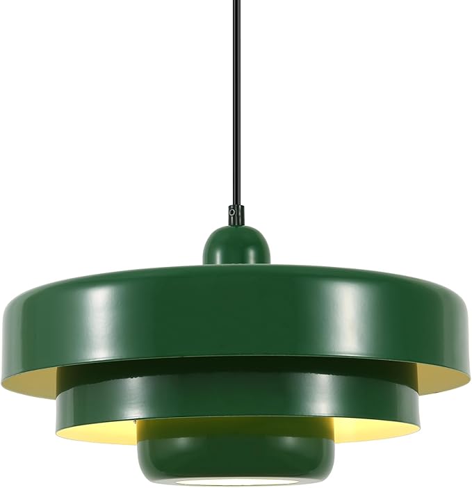 Green Mid Century Pendant Light, Adjustable Industrial Chandelier for Kitchen Island, Farmhouse Dining Room, Bedroom, Pantry Ceiling Hanging Light