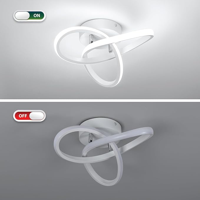 CANEOE Hallway Light Fixtures 6000K Cool White Modern Led Ceiling Light Fixtures Close to Ceiling Light for Hallway Kitchen Bedroom Bathroom Curved Design Ceiling Lamps