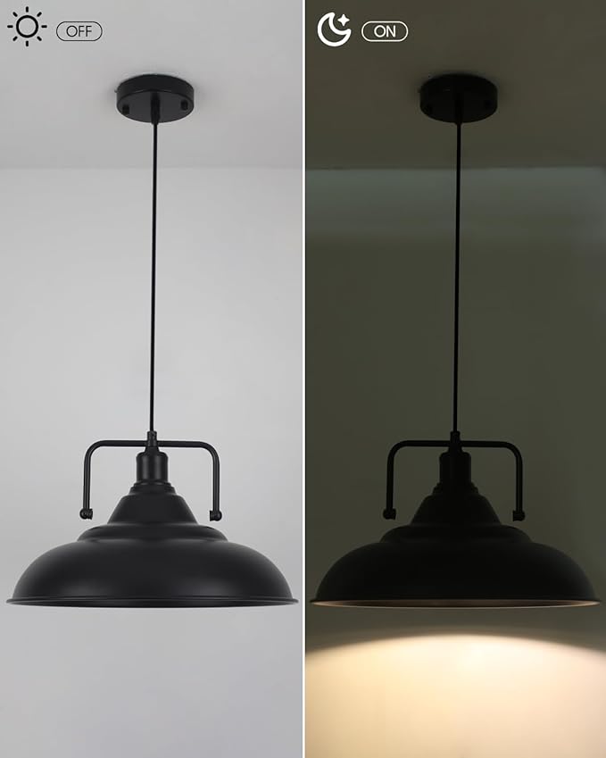 15.7" Black Pendant Lights Kitchen Island 2 Pack, Large Industrial Pendant Light Fixtures Kitchen Island Lighting for Dining Room Barn