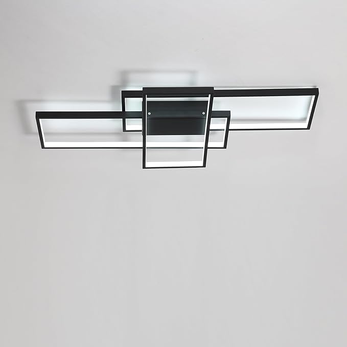 Dimmable with Remote Control LED Ceiling Light 3000K-7000K Flush Mount Luminaire Black Finished Chandelier for Living Room Dining Room Bedroom Kitchen (Black-VL17025-B-S)