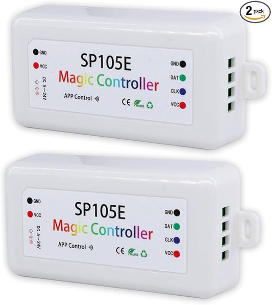2-Pack SP105E LED Controller, Ws2812b Led Bluetooth Controller for Ws2811 SK6812 APA102 Smart IC Lights, DC5-24V Addressable LED Pixel Controller with 100+ Effects