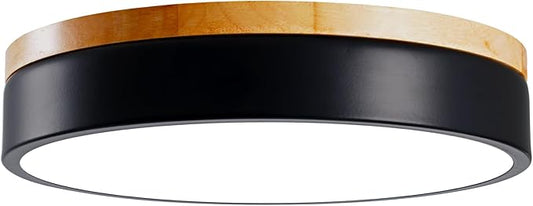 Dimmable LED Wood Flush Mount Ceiling Light Fixture 3000-6000K Tunnable 12 Inch, 24W Modern Close to Ceiling Light, Bedroom Light for Kitchen, Hallway, Black, Type B 5CCT