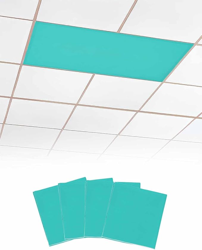 Magnetic Light Cover for Classroom Drop Ceiling,4 Pack 4x2 Ft Fluorescent Light Covers for Office Home Ceiling Light Aqua Green Solid Color Lampshade