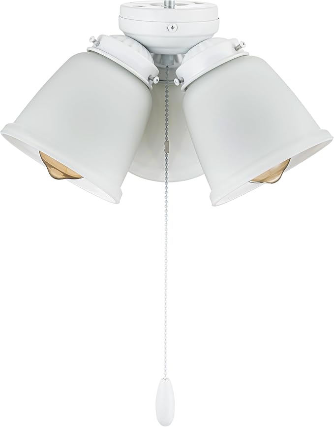 Aspen Creative 22013-2, Three-Light Ceiling Fan Light Kit with Pull Chain, Matte White Finish with Frosted Glass Shades, 13" Diameter x 6-3/4" Height