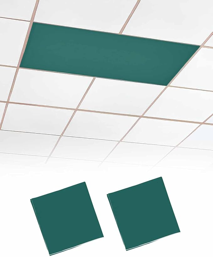 Magnetic Light Cover for Classroom Drop Ceiling,2 Pack 4x2 Ft Fluorescent Light Covers for Office Home Ceiling Light Emerald Green Solid Color Lampshade