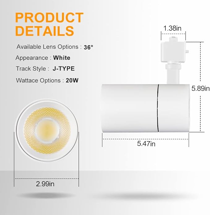VANoopee 3-Color J Type Track Lighting Heads 20W for Juno Rail - Dimmable Bright LED Track Light Fixtures 3000K 4000K 5000K Ceiling Spotlight for Accent Task, No Flicker CRI90+ 36° 2000lm White 3 Pack