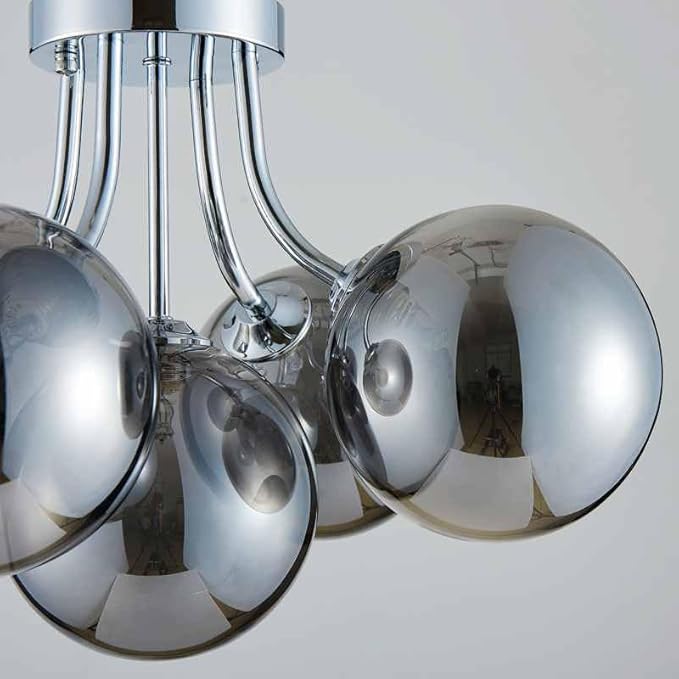AGV LIGHTING Modern Flush Mount Ceiling Light Fixture, 5-Light Chrome Ceiling Light with Silver Glass Globe Shades, Contemporary Lighting for Bedroom, Living Room, Kitchen, Dining Room