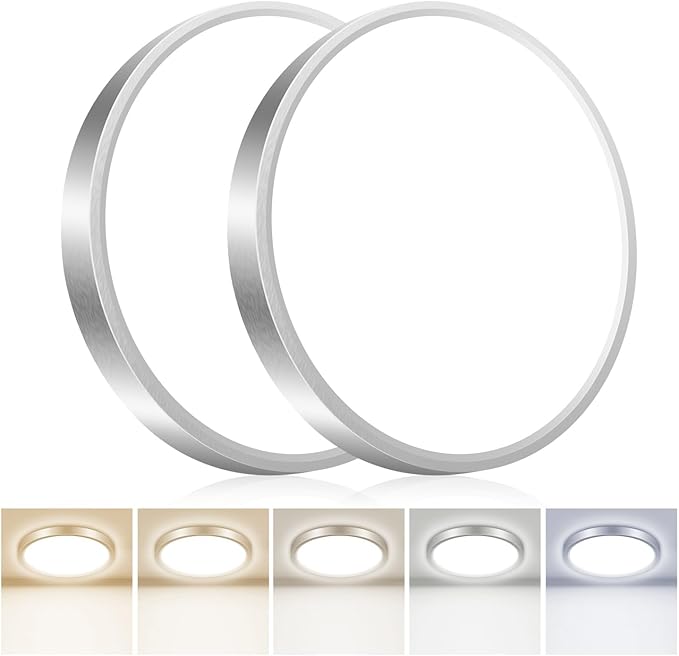 hepside 2PACK Flush Mount LED Ceiling Light Fixture 5CCT 7Inch 15W & 100W Equivalent Closet Light Fixture,Small Round Slim Surface Ceiling Lamp for Hallway,Bathroom,Bedroom,Kitchen,Interior