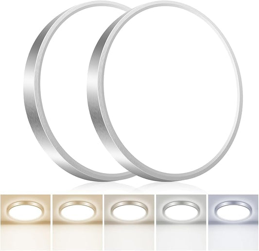 hepside 2PACK Flush Mount LED Ceiling Light Fixture 5CCT 7Inch 15W & 100W Equivalent Closet Light Fixture,Small Round Slim Surface Ceiling Lamp for Hallway,Bathroom,Bedroom,Kitchen,Interior