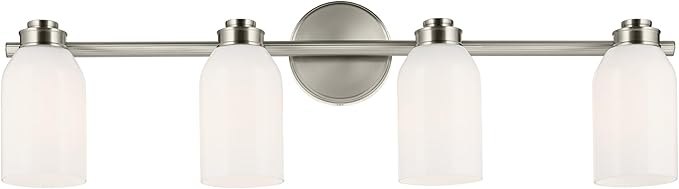 Kichler Shae 32.25" 4-Light Vanity Light with White Opal Glass in Brushed Nickel, for Bathroom Vanity, Powder Room, Over a Mirror, (32.25" W x 9" H), 55203NI