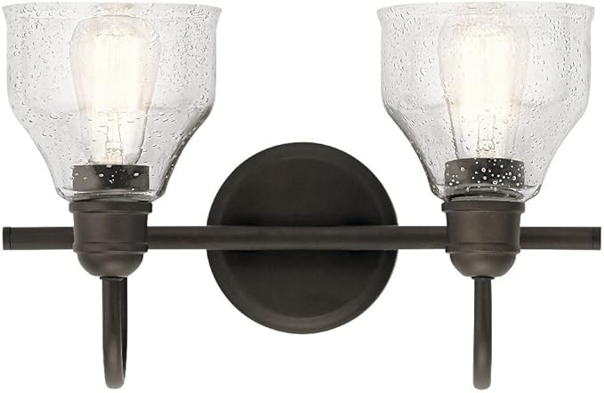 Kichler 2-Light Bathroom Vanity Light Fixture with Satin Etched Glass, Traditional Style Bath Light in Tannery Bronze for Over Mirror (12.25" x 8" x 8"), 5336TZS
