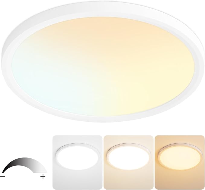 24 Inch Flush Mount Ceiling Light, Large 48W Dimmable LED Fixture 4800LM, 3000K/4500K/6000K Adjustable, Round Ceiling Lamp for Bedroom, Kitchen, Living Room, Dining Room, Bathroom, White