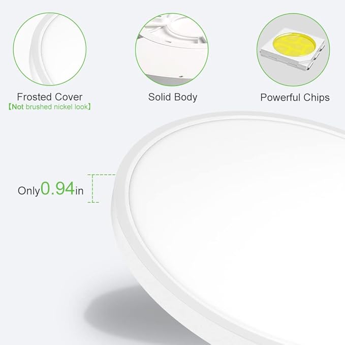 LightingWill 15.7 Inch LED Flush Mount Ceiling Light Fixture, 2800K Warm White, 3800LM, 32W, Flat Modern Round Lighting Fixture, 320W Equivalent White Ceiling Lamp for Kitchens, Bedrooms.etc.