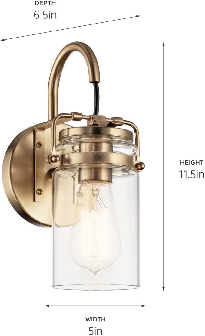 KICHLER Brinley 11.5" 1 Light Wall Sconce with Clear Glass Brushed Nickel