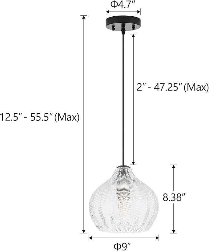 VILUXY Glass Pendant Lights for Kitchen Island,Modern Globe Pendant Light Fixture 1 Light Clear Glass Farmhouse Hanging Light Adjustable for Dining Room Entryway Hallway