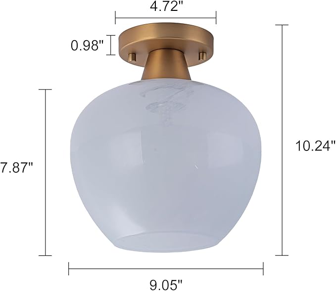 Glass Globe Semi Flush Mount Ceiling Light 9" Mid Century Modern Ceiling Light Fixture with Cloud Texture Glass Open Shade Gold Hallway Lights Fixtures for Entryway Foyer Bedroom Laundry Room
