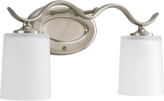 Progress Lighting P2019-09 Inspire Collection Etched Glass Traditional Bath Vanity Light, 2-Light, Brushed Nickel