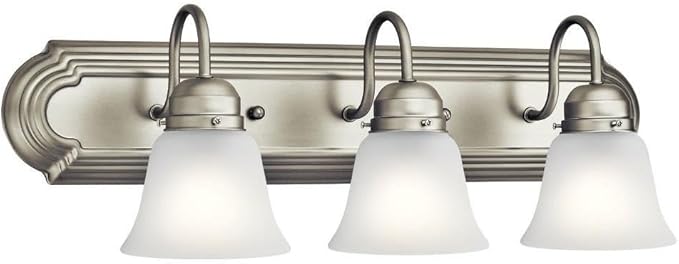 Kichler 24" 3-Light Vanity Bath Light in Brushed Nickel, Modern Bathroom Light with Clear Satin Etched Glass, (24" W x 8" H), 5337NIS