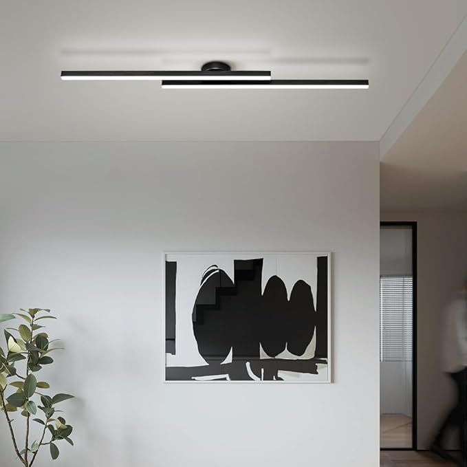 Flush Mount Ceiling Light Fixture 43.3" Modern Black Sputnik Dimmable LED Lamp with Remote Control Ideal for Bedroom Living Room Kitchen Room(2 Lights)