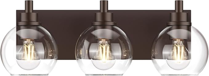 IZORRO Bathroom Light Fixtures, 3 Light Oil Rubbed Bronze Vanity Light, Modern Wall Sconces with Globe Clear Glass Shade, Vanity Lighting Fixtures Over Mirror,E26 Bulb Socket