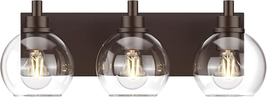 IZORRO Bathroom Light Fixtures, 3 Light Oil Rubbed Bronze Vanity Light, Modern Wall Sconces with Globe Clear Glass Shade, Vanity Lighting Fixtures Over Mirror,E26 Bulb Socket
