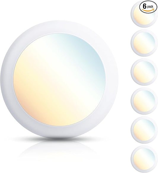 6 Inch LED Disk Light 5CCT 6-Pack, 16.5W Dimmable 2700K-6000K Selectable, 1100LM Damp Rated, Low Profile for Bedroom, Kitchen, Bathroom, ETL & FCC Listed