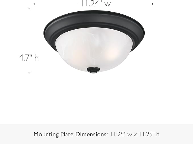 Design House, 2 Pack, 2-Light Indoor Dimmable Ceiling Light, Alabaster Glass Shade, Matte Black, 11.25 in W x 4.75 in H, Interior Lighting, Item 588251