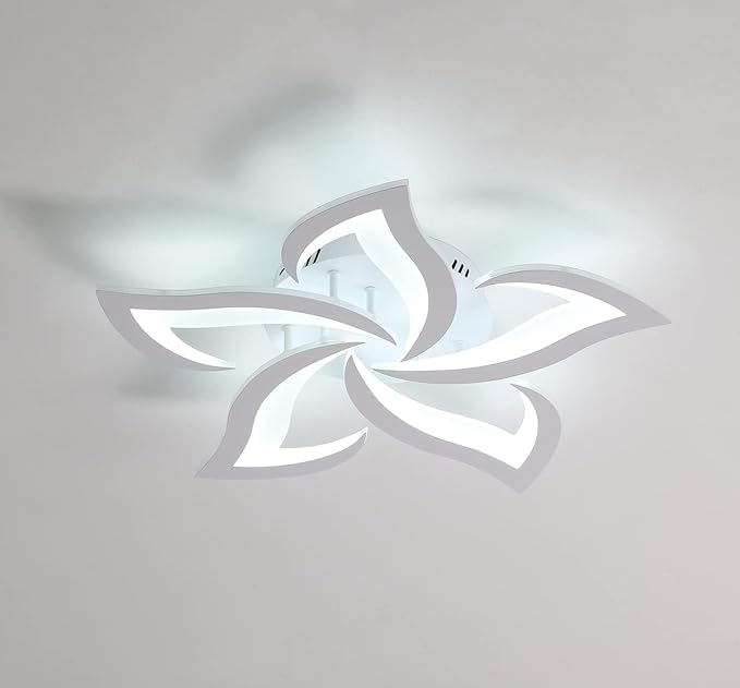 5-Petal Flower LED Ceiling Light Fixture, 23.6 inch 6500K Cool White Modern LED Flush Mount Ceiling Lights, White Acrylic Ceiling Lamp for Living Room Bedroom Dinning Room Kitchen