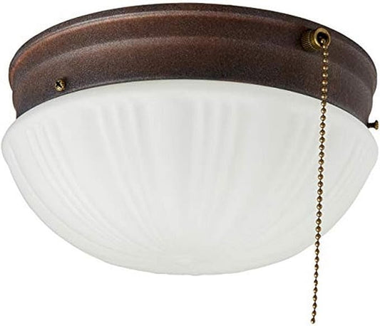 6720200 Two-Light Flush-Mount Indoor Ceiling Fixture with Pull Chain, Sienna Finish with Frosted Fluted Glass