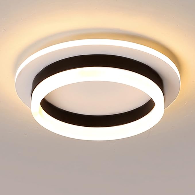 Round Modern LED Flush Mount Ceiling Lamp, 24W LED Light Fixture, Black Small Hallway Ceiling Light for Dining Room, Bedroom, Kitchen, Bathroom, Entryway Lighting (Warm White, 3000K)