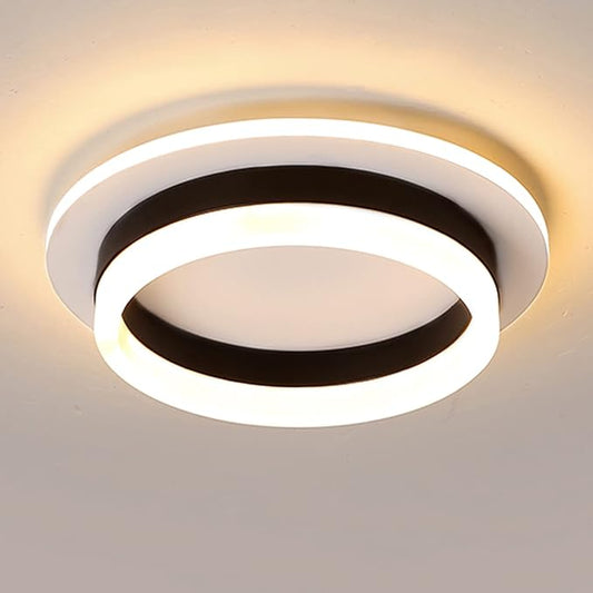Round Modern LED Flush Mount Ceiling Lamp, 24W LED Light Fixture, Black Small Hallway Ceiling Light for Dining Room, Bedroom, Kitchen, Bathroom, Entryway Lighting (Warm White, 3000K)