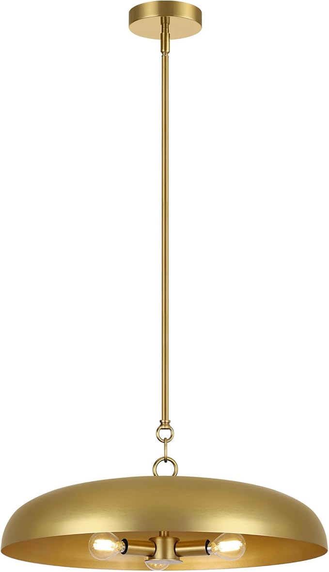 19.7 Inch Extra Large Pendant Light, 3-Light Brushed Gold All Metal Pendant Lighting Fixture, Oversized Modern Dome Chandelier Ceiling Hanging for Kitchen Island Dining Room Living Entryway