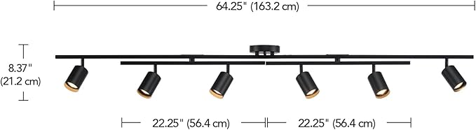 Globe Electric 59463 6-Light Track Lighting, Matte Black Finish, Center Swivel Bars, Adjustable Heads, Dimmable, GU10 Base, Modern Industrial Design