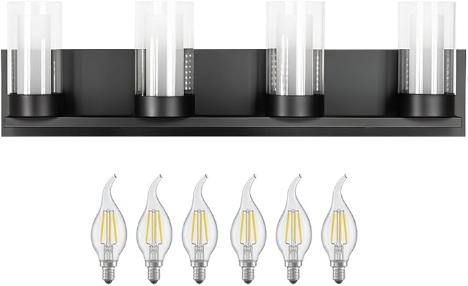 LYTIO 4-Light LED Vanity Bar Light – Modern Bathroom Wall Lamp to Install Over The Sink or Mirror - Includes LED Bulbs (Black)