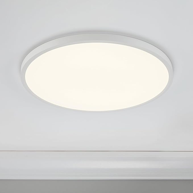 Maxxima 16 in. LED Flush Mount Ceiling Light, 3500 Lumens, 5 CCT 2700K/3000K/3500K/4000K/5000K Panel Light, White Trim Round Fixture, Dimmable for Modern Bedroom, Kitchen, and Living Room Lighting