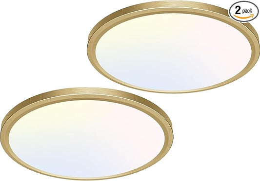 libtit 12 Inch LED Ceiling Light Golden, 28W 3200lm Aureate Flush Mount Ceiling Light, 3 Color Temperature 3000K/4500K/6000K, Gilded Round Flat Light Fixture for Kitchen Bathroom Shower, 2Pack