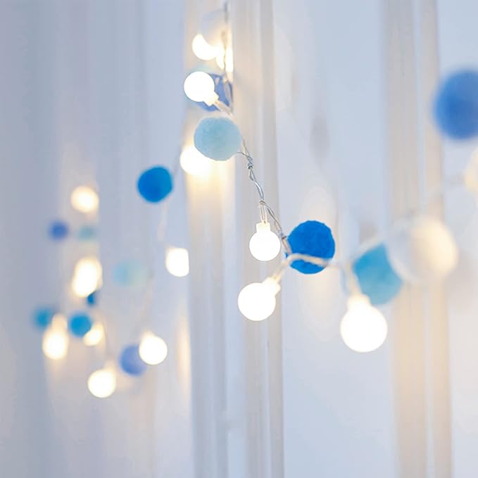 ChiRee Indoor String Lights 6.56 Feet Pom Poms Fairy 20 LED Battery Operated Ball Warm White Globe Colorful Decor for Home Bedroom Kids Playhouse Holiday Christmas