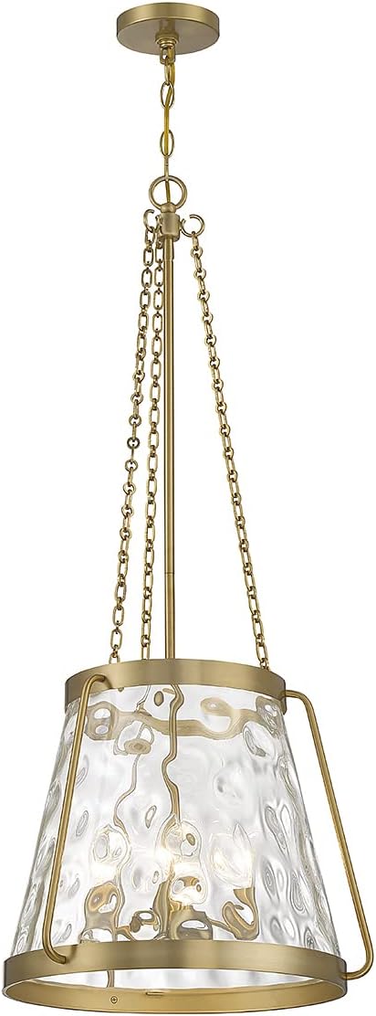 Savoy House 7-1804-4-322 Crawford Vintage Traditional Coastal Clear Water Glass Pendant, 4-Light 240 Total Watts, 40" H x 18" W, Warm Brass