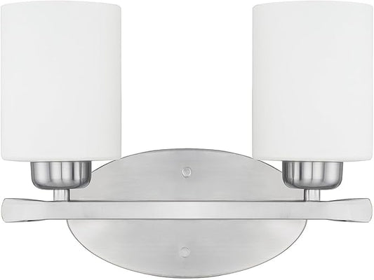 HomePlace by Capital Lighting 115221BN-338 Dixon Modern Soft White Glass Bathroom Vanity Wall Light, 2-Light 200 Total Watts, 9" H x 13" W, Brushed Nickel