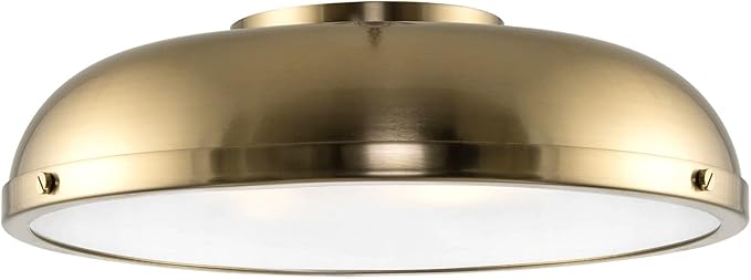 Kira Home Alston 14" Mid Century Modern Gold Semi Flush Mount with Frosted Glass Diffuser, 3-Light Low Profile Dome Gold Ceiling Light, Cool Brass Finish