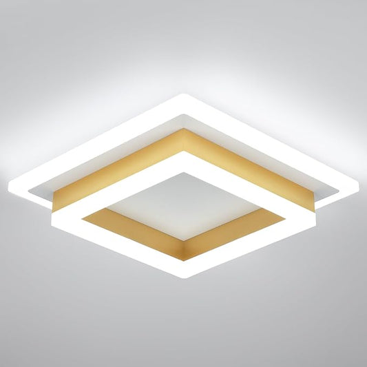 32W Flush Mount Modern LED Ceiling Lights, Gold Small Hallway Ceiling Light, Cool White 6000K Acrylic LED Ceiling Light Fixtures, Close to Ceiling Lights for Bedroom Dining Room Kitchen Bathroom